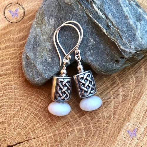 Silver Celtic White Agate Earrings